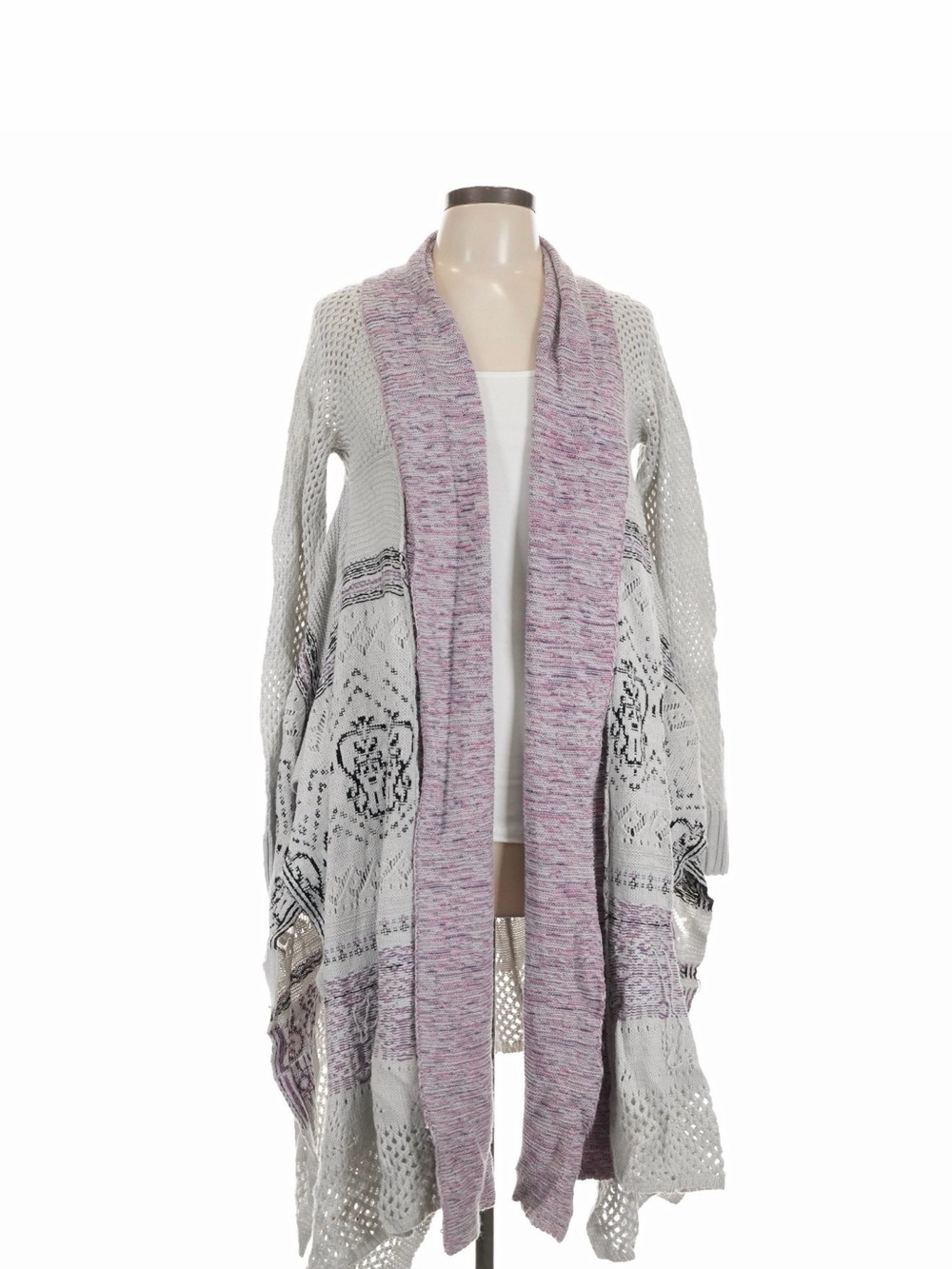 Aratta Silent Journey Long Open Front Crochet Lace Boho Duster Cardigan Size L